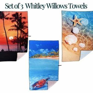 Reversible Microfiber Beach Towels Whitley Willows 35" x 70" **SET OF 3** NWOT